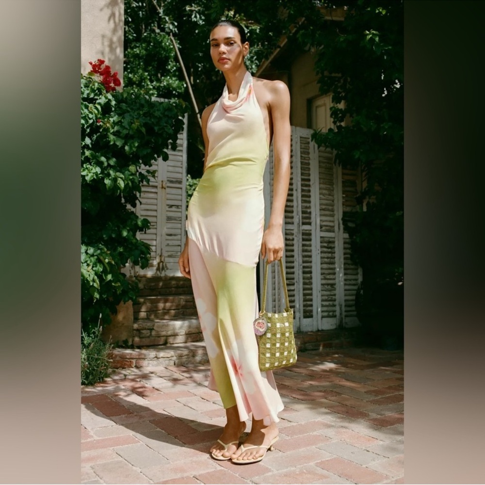 Zara Elegant Multicolor floral linen Halter Dress